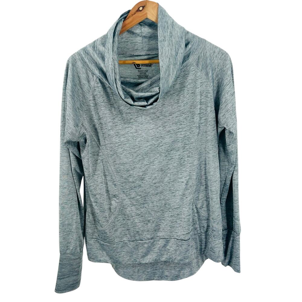 SERIES 8 FITNESS Gray Cowl Neck‎ Pullover Top Size Large Activewear Long Sleeve